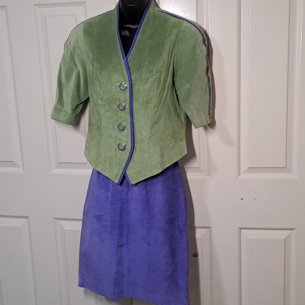 Vintage Danier Suede Leather 2 Piece Jacket Skirt Set Size Small